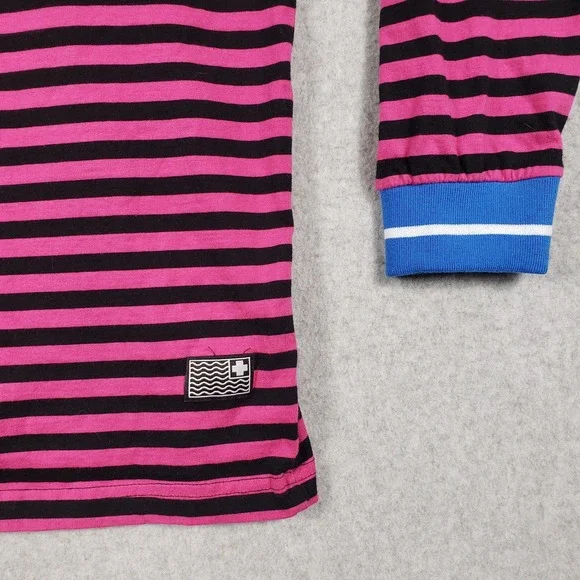 Pink Dolphin Men Medium Striped Long Sleeve Knit Shirt Pink Black Y2K Streetwear - Picture 4 of 8